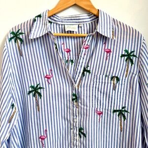 True Destinations Striped Cotton Tunic Shirt Size L